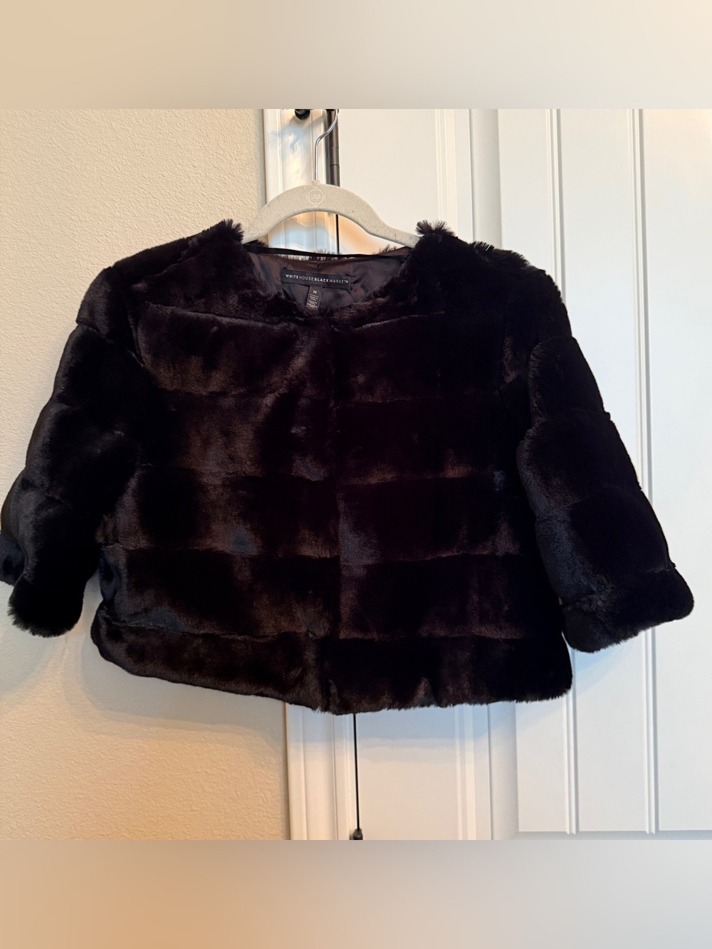White House Black Market Black Faux Fur Cropped Jacket Size M